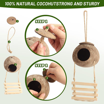 14Pcs Reptile Plants Bridge Vines Leopard Gecko Coconut Hut Crested Gecko Tank Accessories Lizard Coco Den with Ladder for Lizard, Chameleon Cage, Snakes, Hermit Crab - Image 3