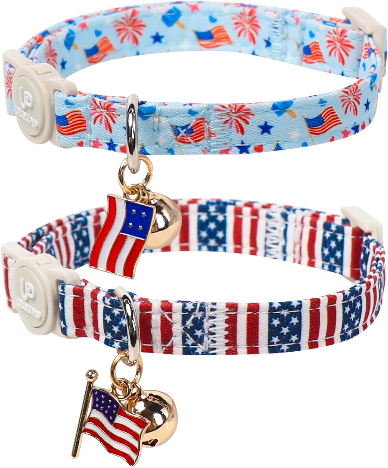 Soft cotton safety cat collar set with cute peach pendant on premium retail packaging.