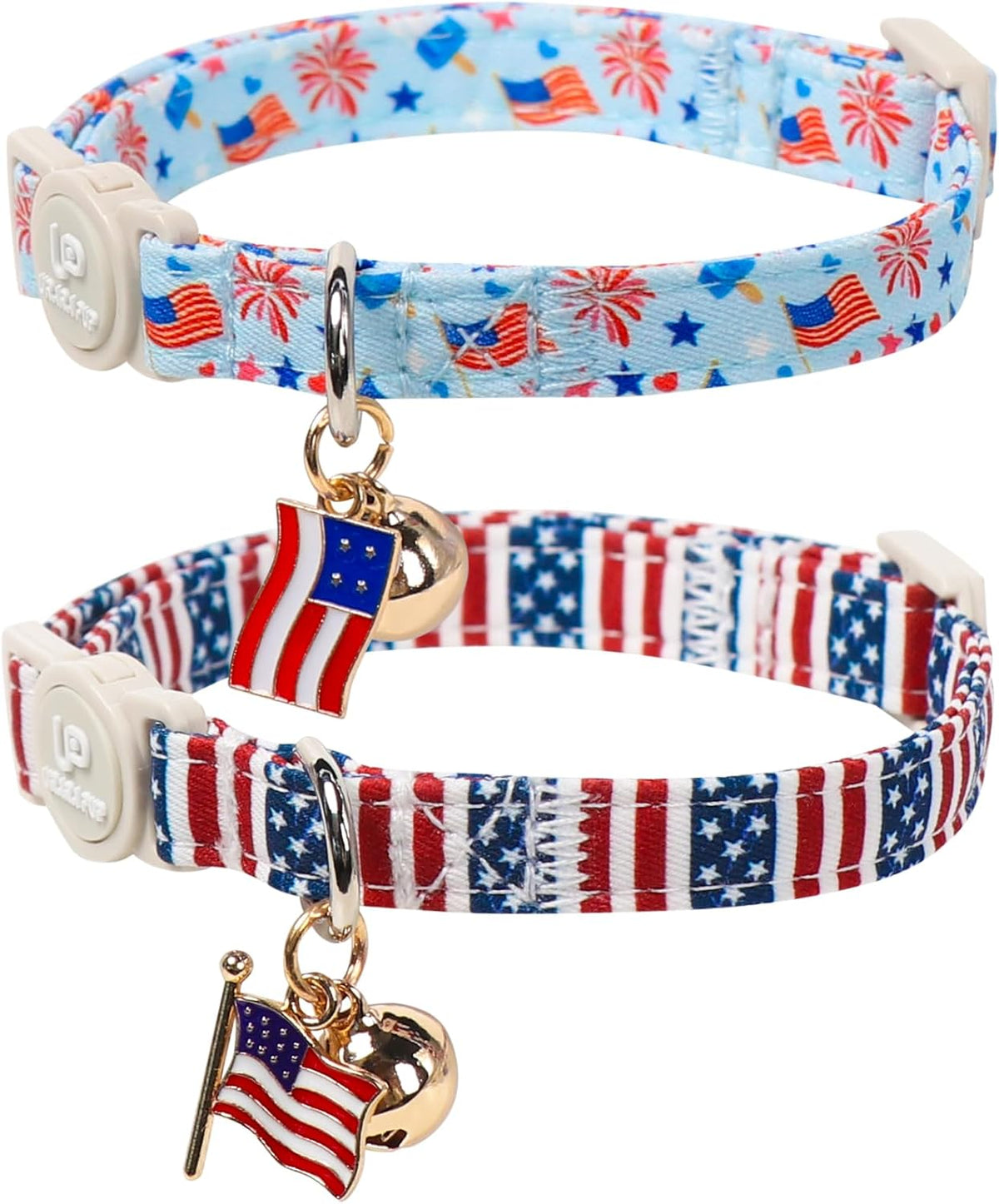 Soft cotton safety cat collar set with cute peach pendant on premium retail packaging.