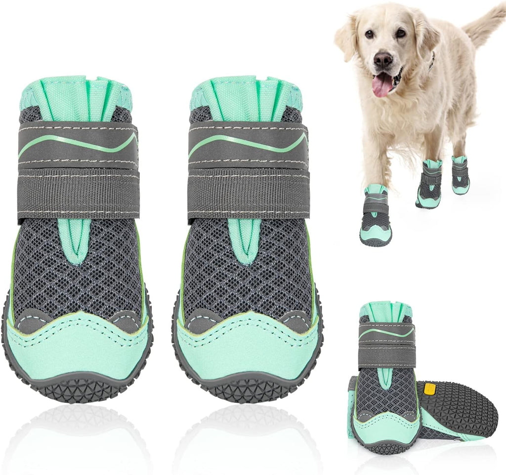 SlowTon green dog shoes front view showing rubber sole