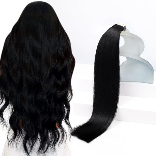 Sunny Hair Tape In Hair Extensions front packaging view showing jet black real human hair.