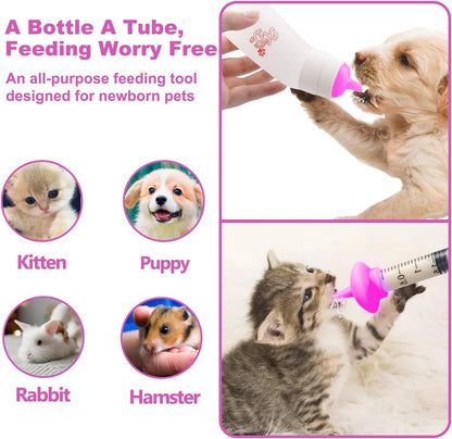 Sterilizable ninety milliliter pet feeding bottle and syringe components