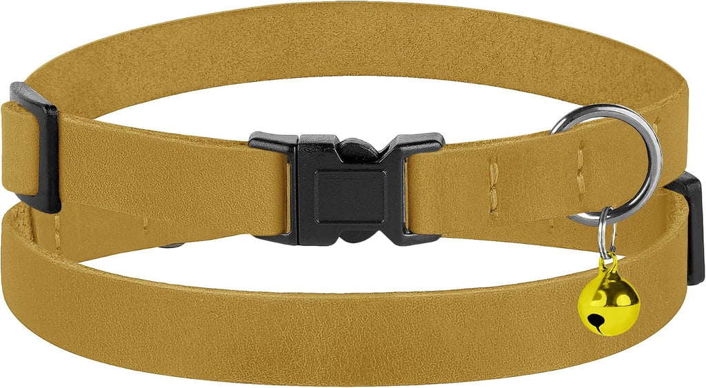 Adjustable genuine leather pet collar showing the quick release safety buckle close up