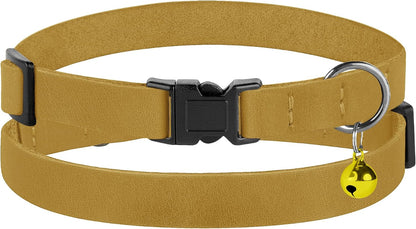 Adjustable genuine leather pet collar showing the quick release safety buckle close up