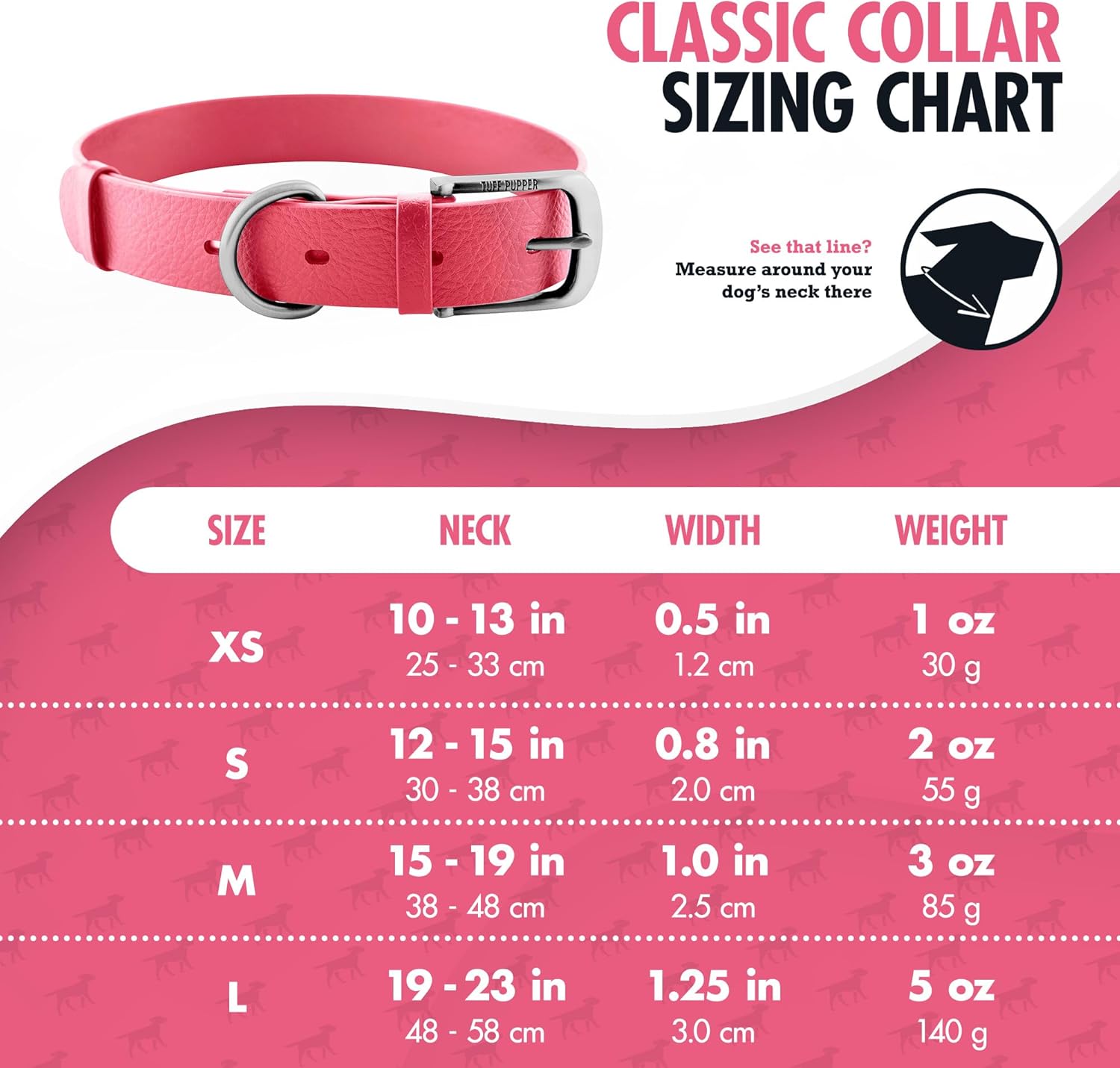 Pink Tuff Pupper waterproof dog collar on white background