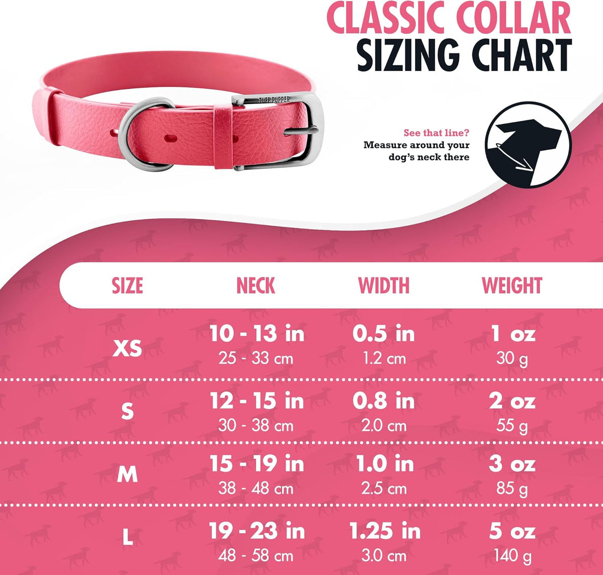 Pink Tuff Pupper waterproof dog collar on white background