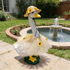 Summer lawn ornament straw hat with yellow flower accents.