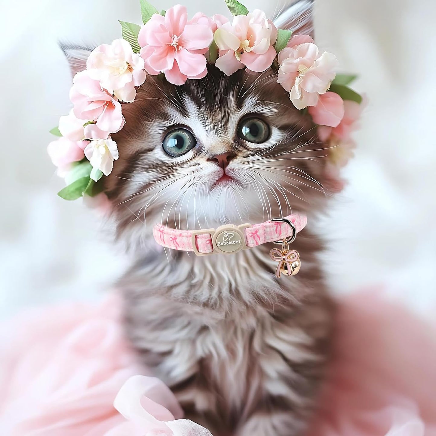 Soft cotton fabric detailing of pink Babole Pet girl cat collar