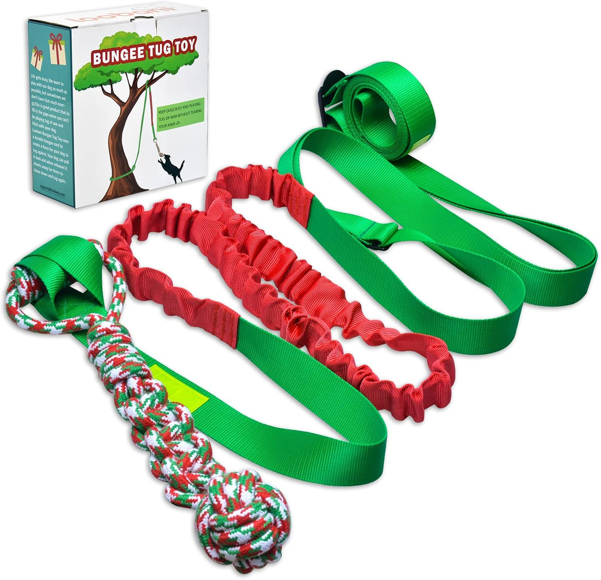 LOOBANI Outdoor Bungee Tug Toy, Dog Toy Hanging from Tree for Small to Large Dogs, Interactive Exercise Play Cord & Tether with Chew Rope Toy (Tree Stump Tug of War-Black) - Image 12