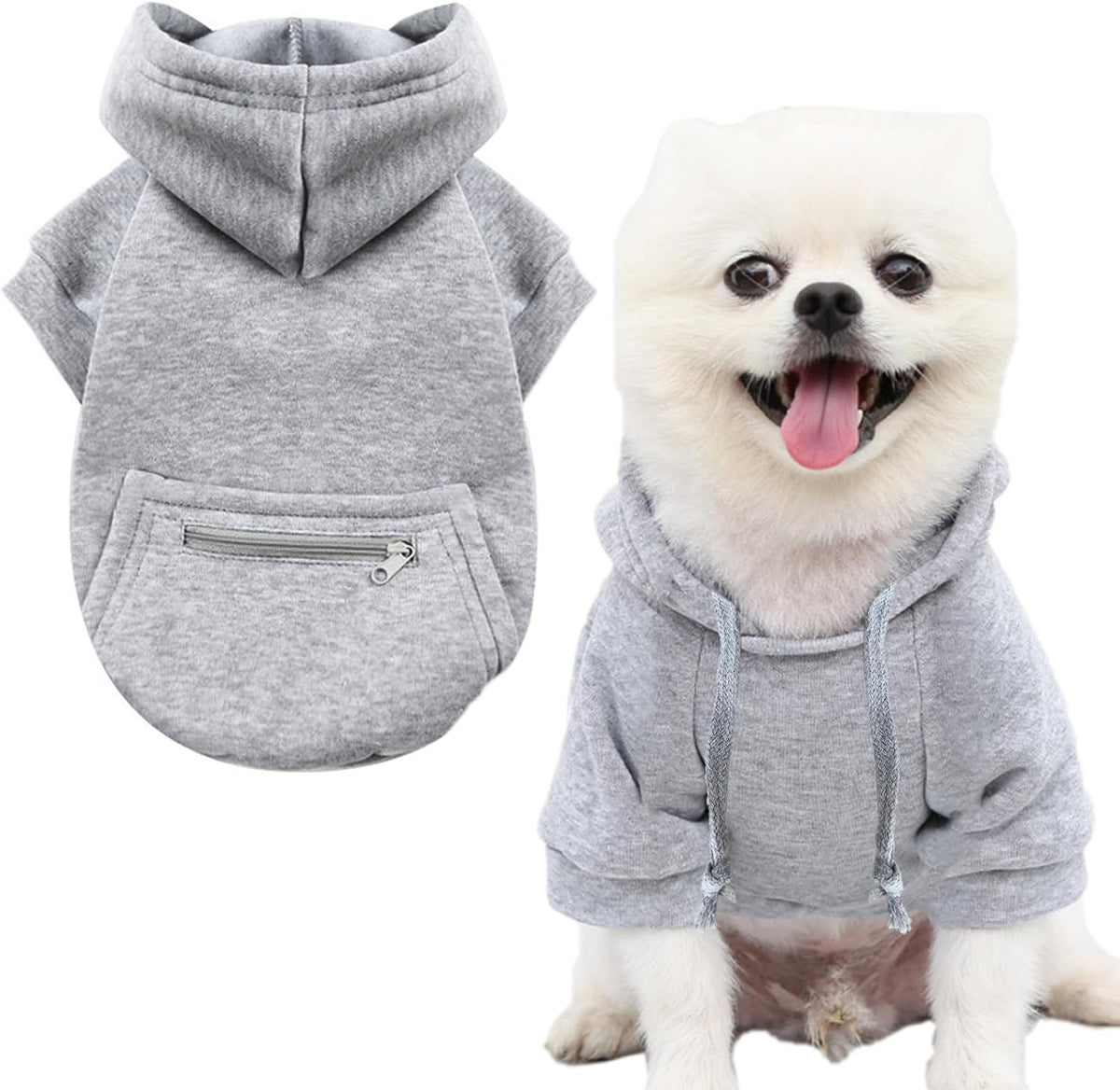 Jecikelon Dog Hoodies for Small Dogs with Zipper Pocket, Soft Fleece Puppy Clothes with Rope Hat, Warm Winter Outfits Cold Weather Coats, Cute Sweatshirt Chihuahua Costume (Small, Y02-Blue) - Image 11