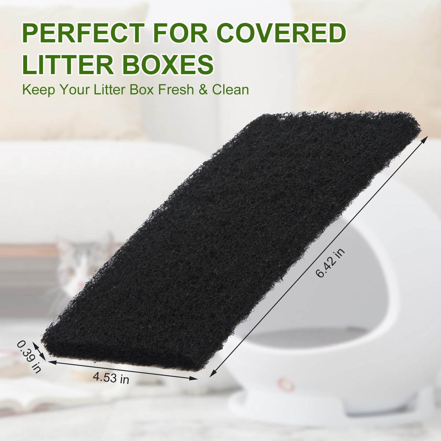 Premium black charcoal air filters for pet litter pans close up view