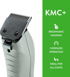 Wahl KMC Plus cordless pet clipper highlighting the power button and speed controls.