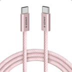 Anker Zolo USB C to USB C cable front view showcasing the premium pink braided nylon material.