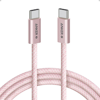 Anker Zolo USB C to USB C cable front view showcasing the premium pink braided nylon material.
