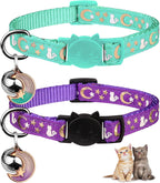 Baeuppit 2PCS Breakaway Cat Collars with Bell Cute Kitty Glow in The Dark Adjustable Kitten Collars(Grey&Black) - Image 9