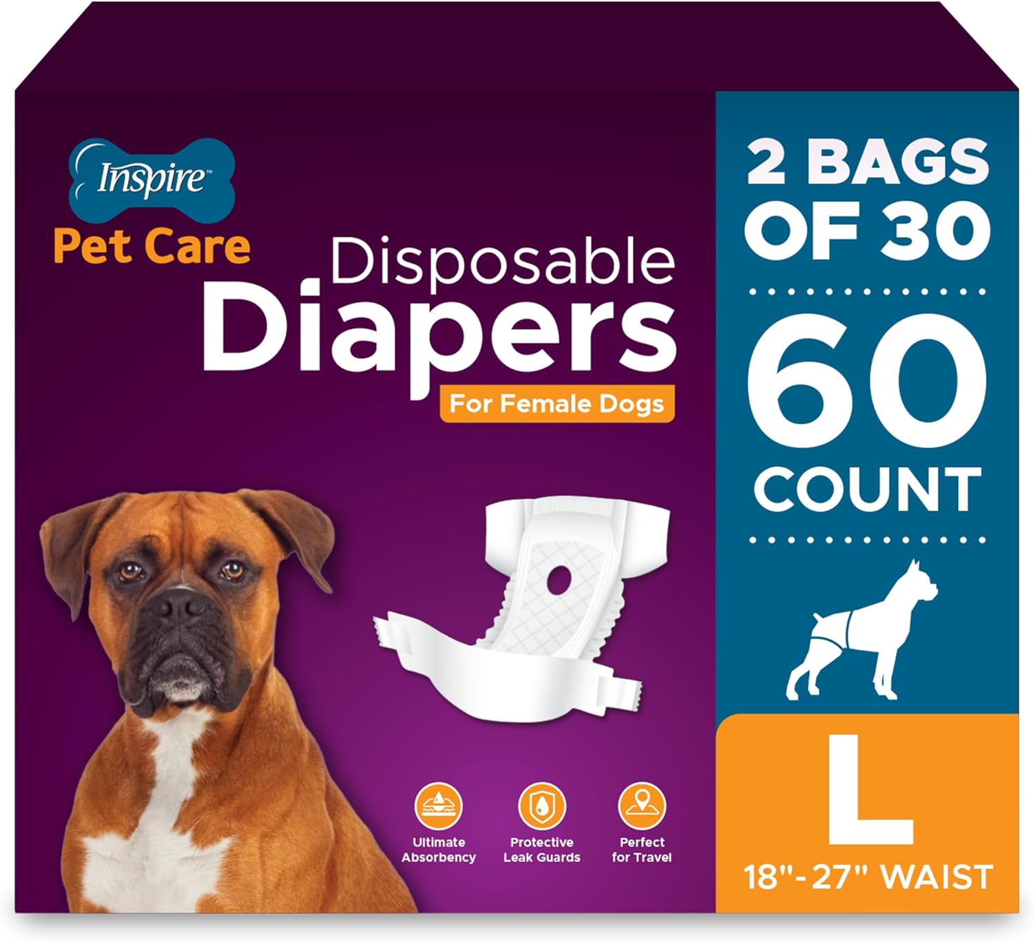 Inspire Pet Care Dog Diapers Female Dogs | Bulk Value Doggie Incontinence, Accidents, for Heat, Pee or Period and Housebreaking (Large (30 Count)) - Image 10