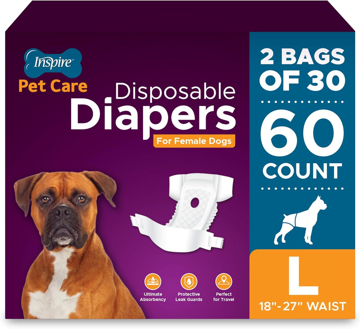 Inspire Pet Care Dog Diapers Female Dogs | Bulk Value Doggie Incontinence, Accidents, for Heat, Pee or Period and Housebreaking (Large (30 Count)) - Image 10