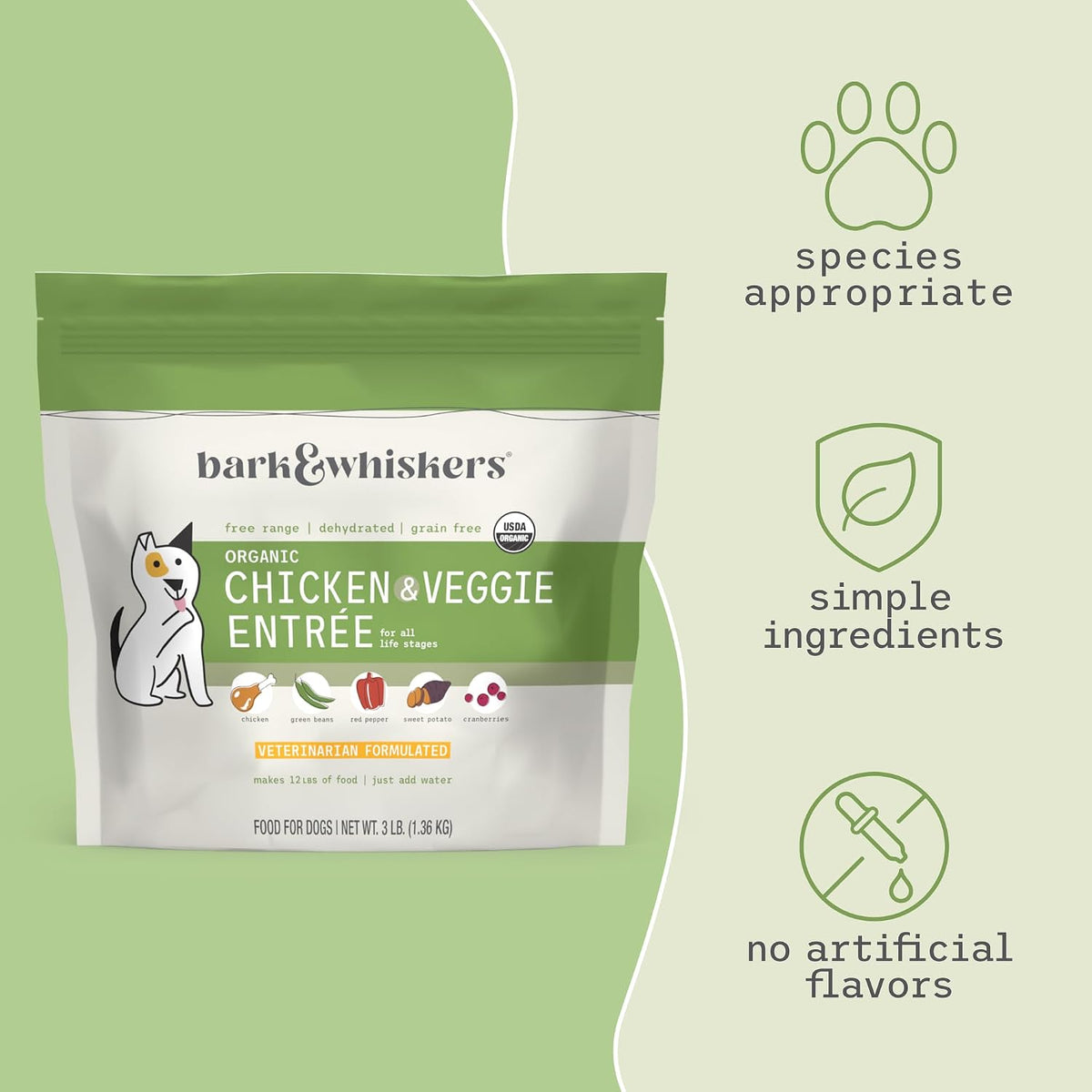 Three pound bag of Bark and Whiskers organic chicken entree