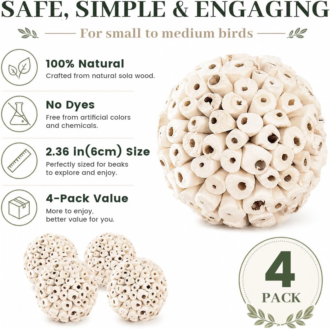 Zephyriel bird foraging toy sola atta balls showing close up fiber texture safe for parrot beak grinding