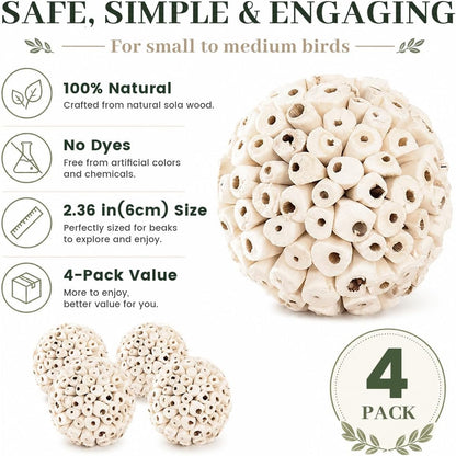 Zephyriel bird foraging toy sola atta balls showing close up fiber texture safe for parrot beak grinding