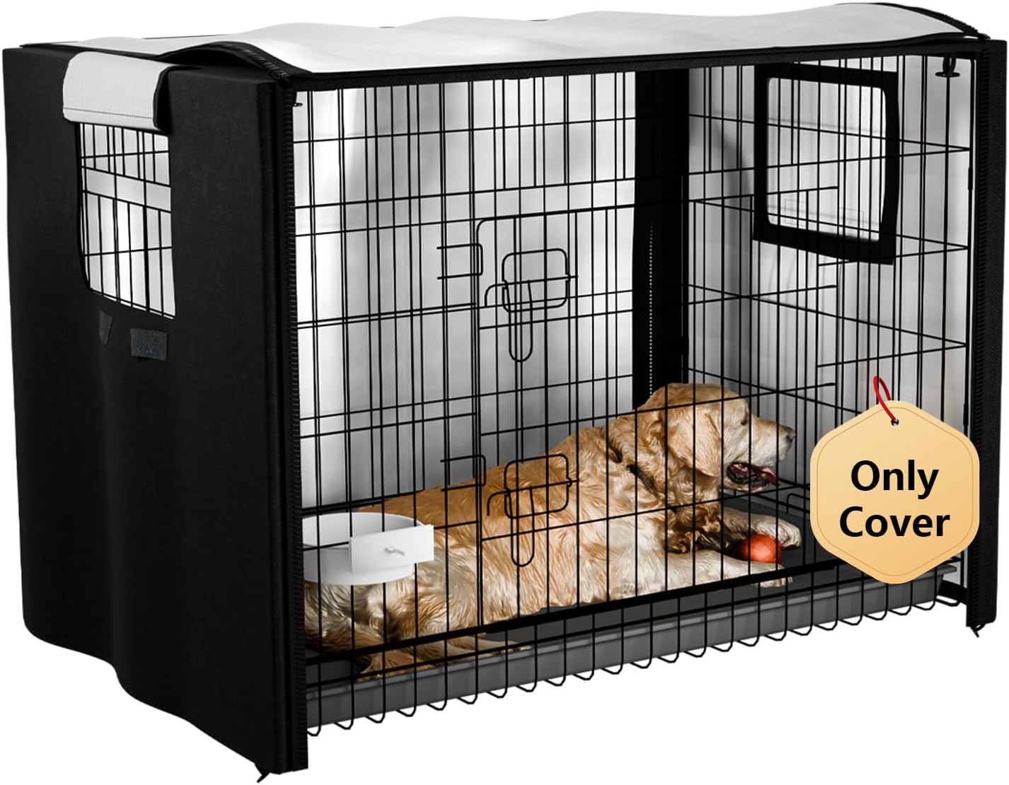 EVRBUL dog crate cover front view on a forty eight inch wire kennel pet cage