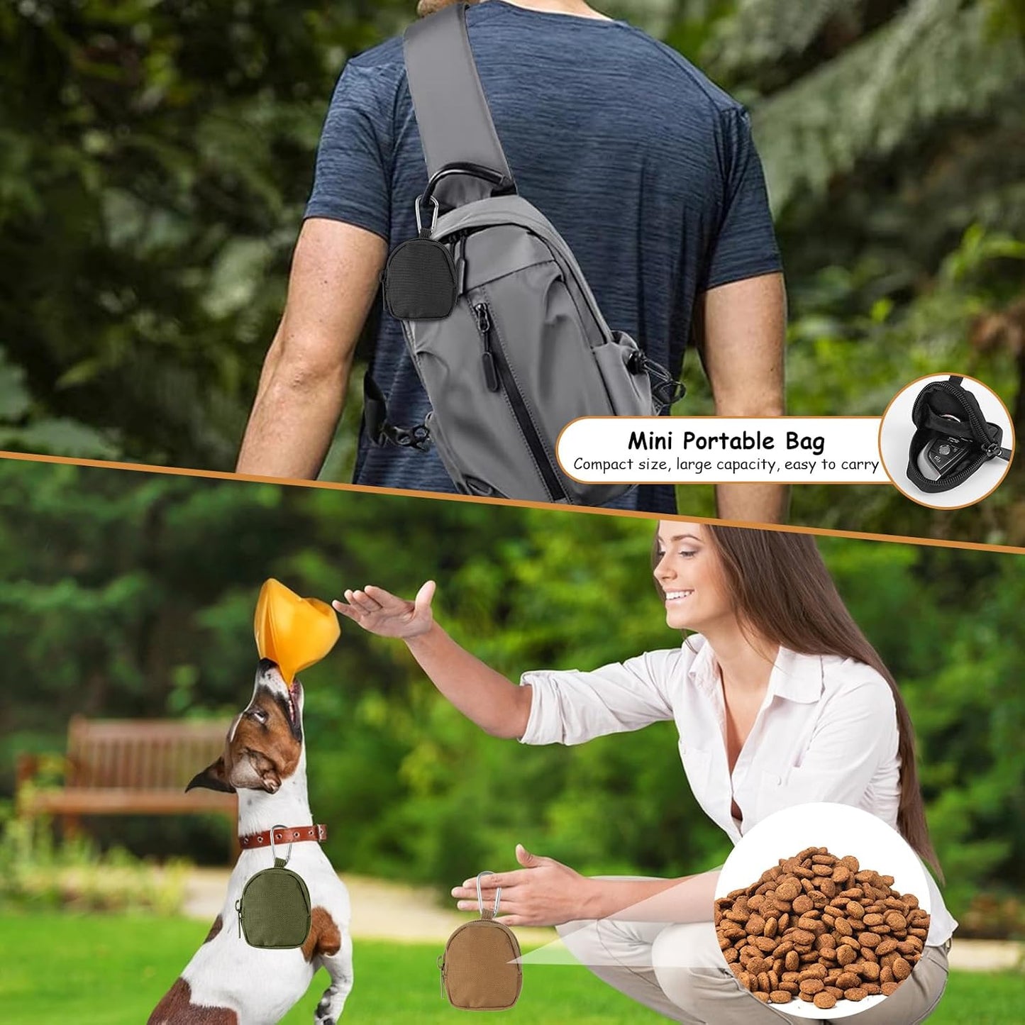Tucnoeu pet treat bag held in hand for size reference