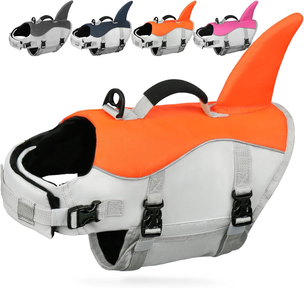 AMZNOVA Shark Dog Life Jacket, Swimming Vest with Handle, Dog Life Vest for Swimming & Boating, Ripstop & Buoyancy for Puppy Doggy, M, Grey - Image 9