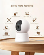 Arenti 4MP pet camera displaying pan tilt capability for smart home monitoring.