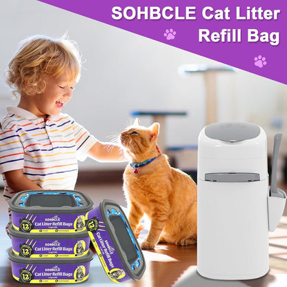 Lavender infused scented cat litter bag cartridge showing twenty four feet capacity.