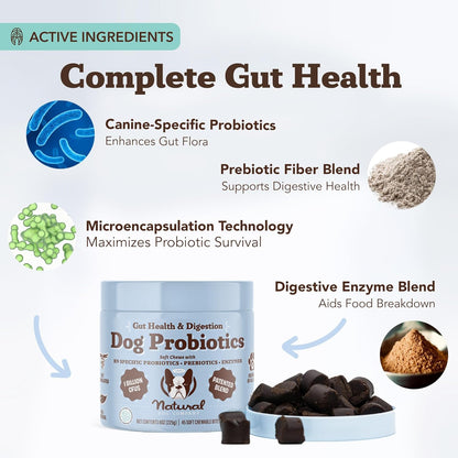 Back label showing ingredients and directions for dog gut health chews