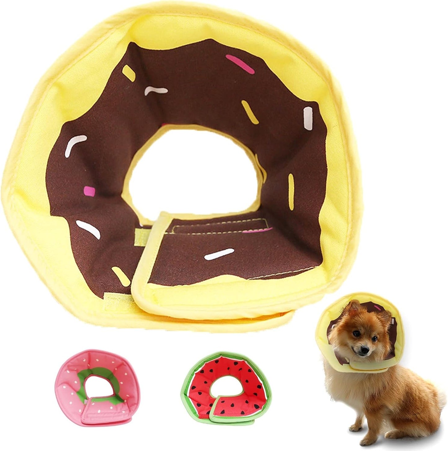Leeper strawberry themed comfortable dog cone close up view of premium cotton material