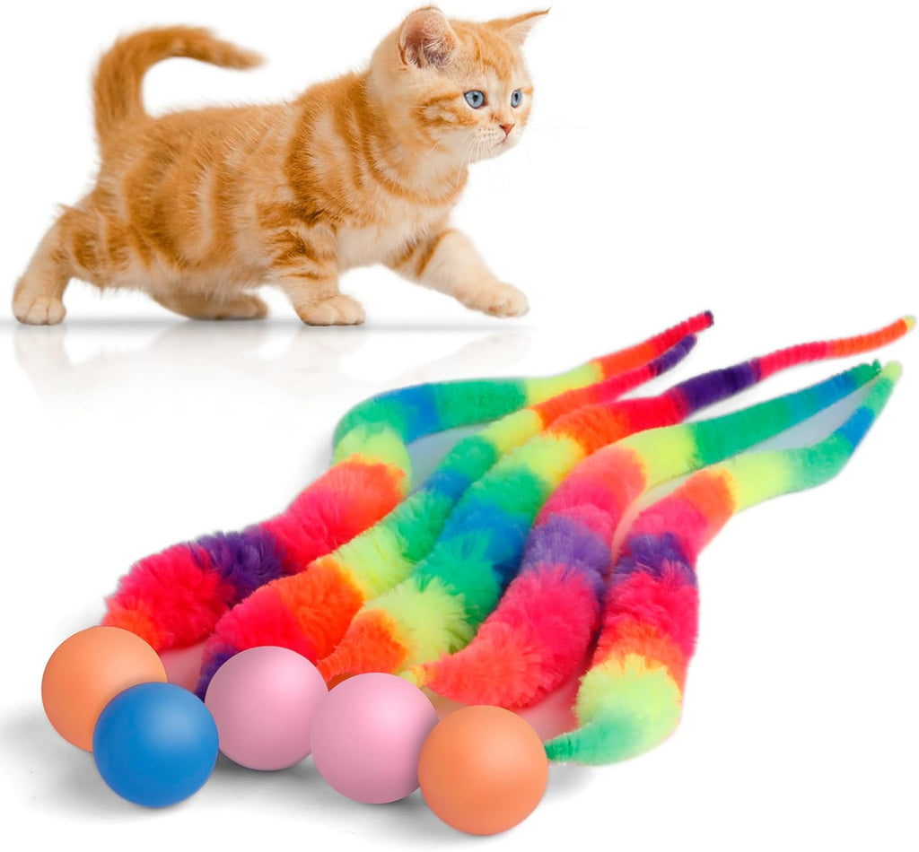 SHENGSEN Bouncy Ball with Tail Cat Toys-5 Packs,Magic Worm with Large Colorful Ball Toy for Cats,Fuzzy Worm Bouncy Balls Cat Toy - Image 9