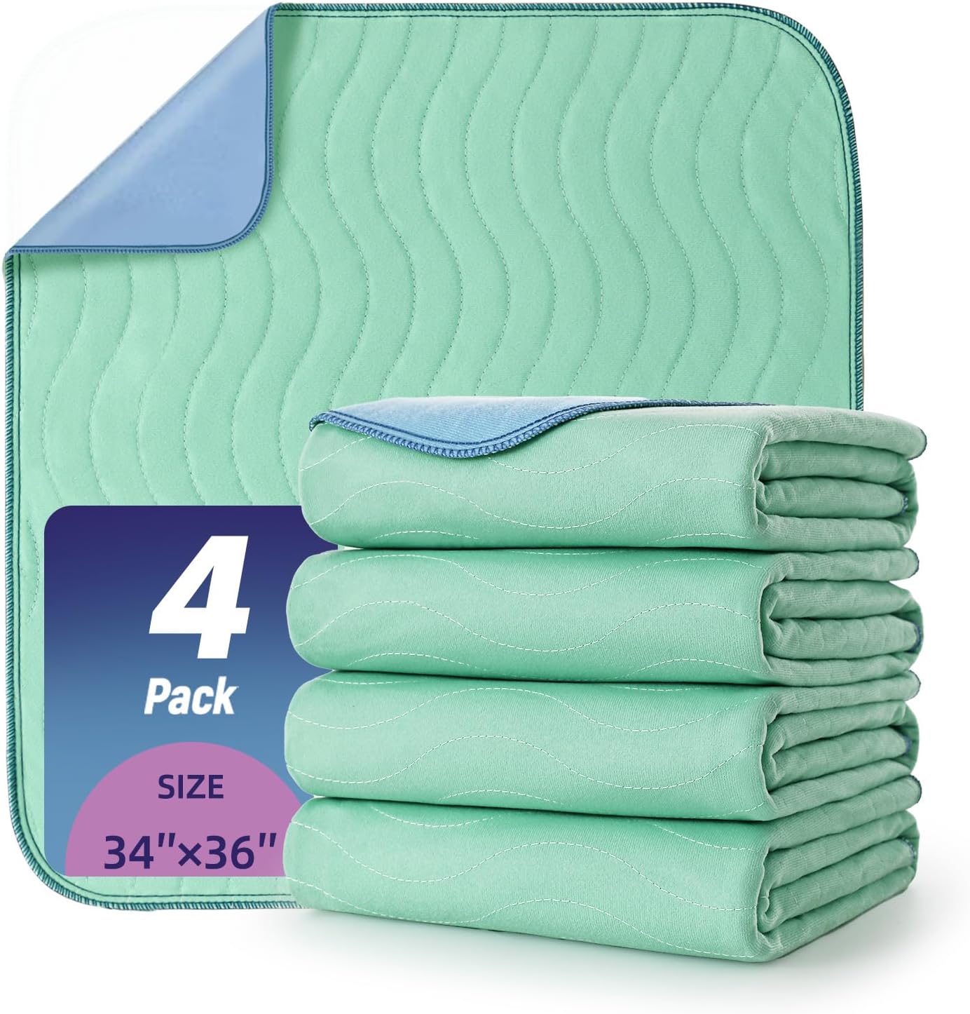 ForosiaLYFE washable incontinence bed pads 4 pack front view showing green quilted surface.