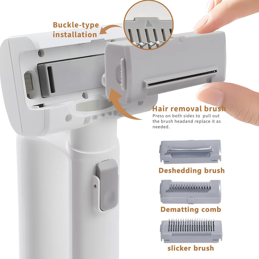 Low noise pet hair cleaner vacuum tool being used on a medium-sized dog.