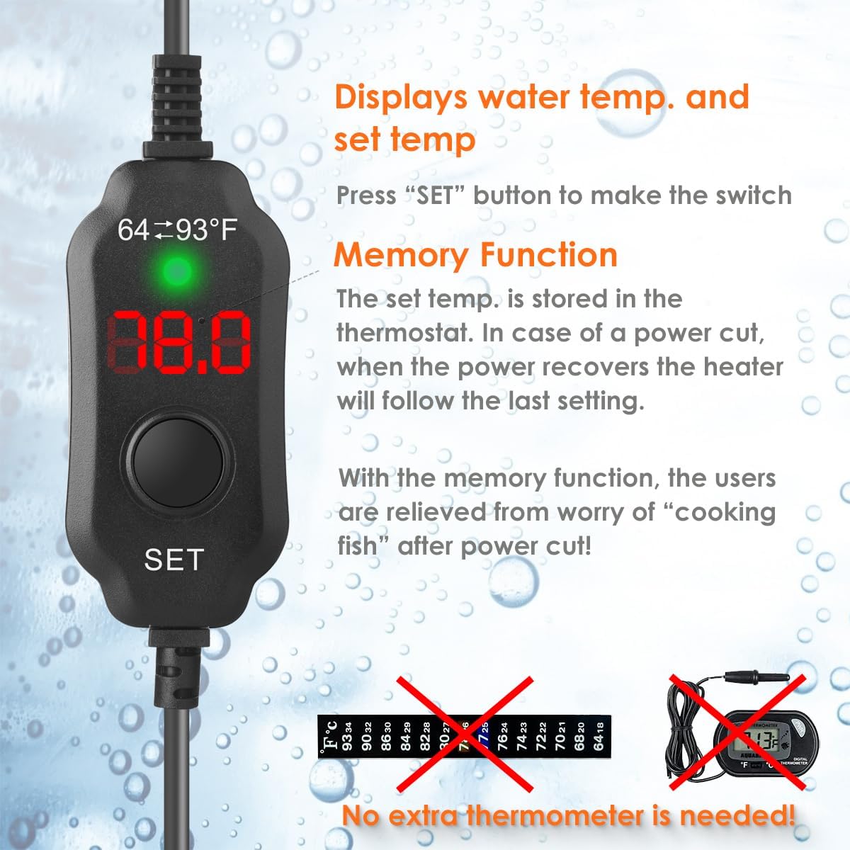 Compact heating rod for betta fish tanks