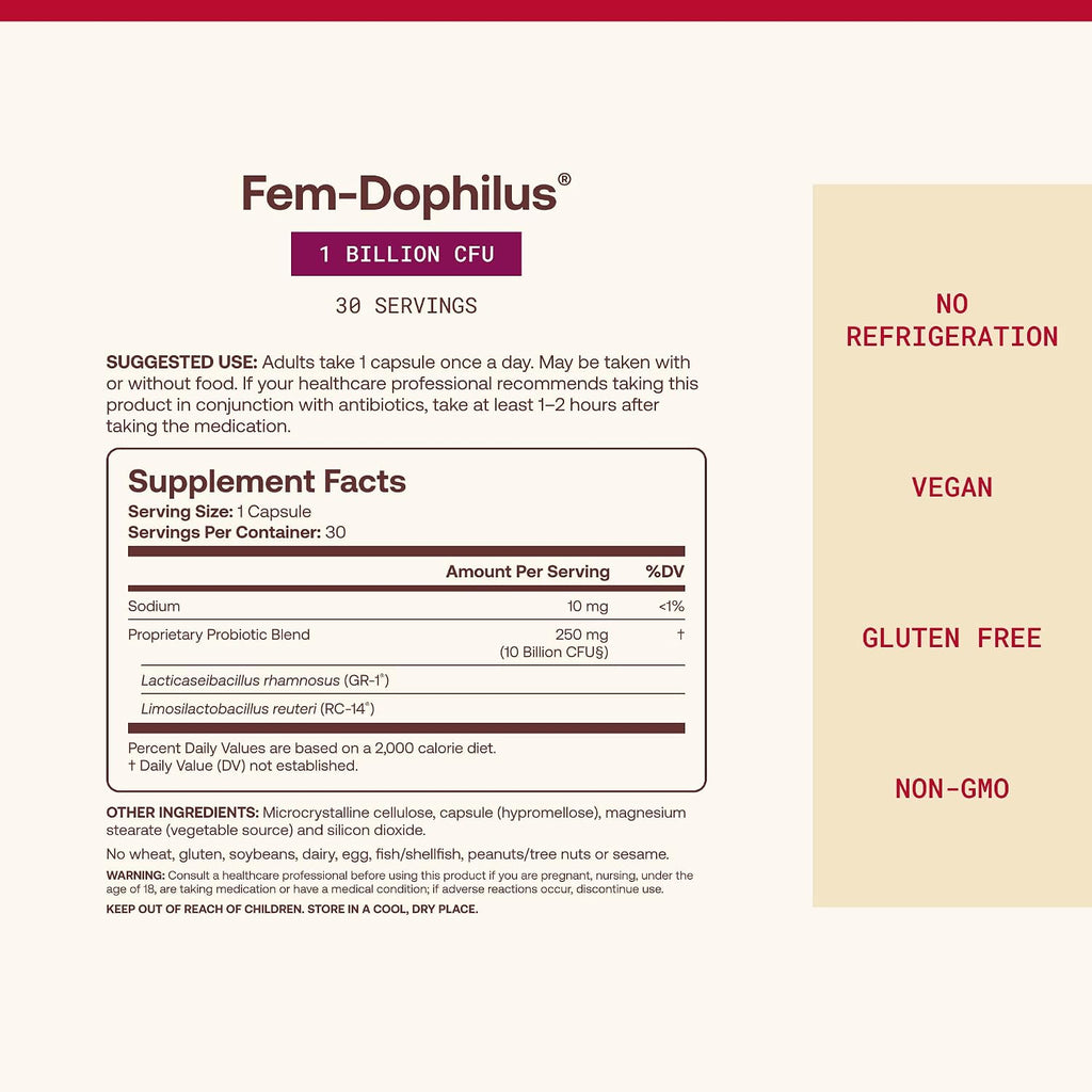 Jarrow FemDophilus dietary supplement active strains display