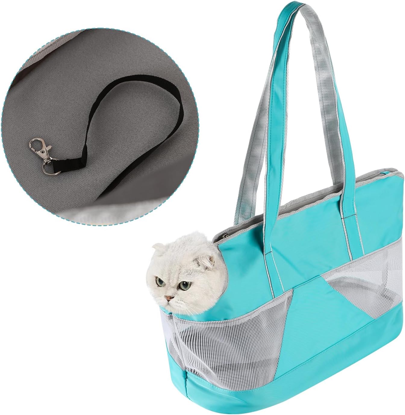 Small dog sitting inside Ibluelover travel tote bag
