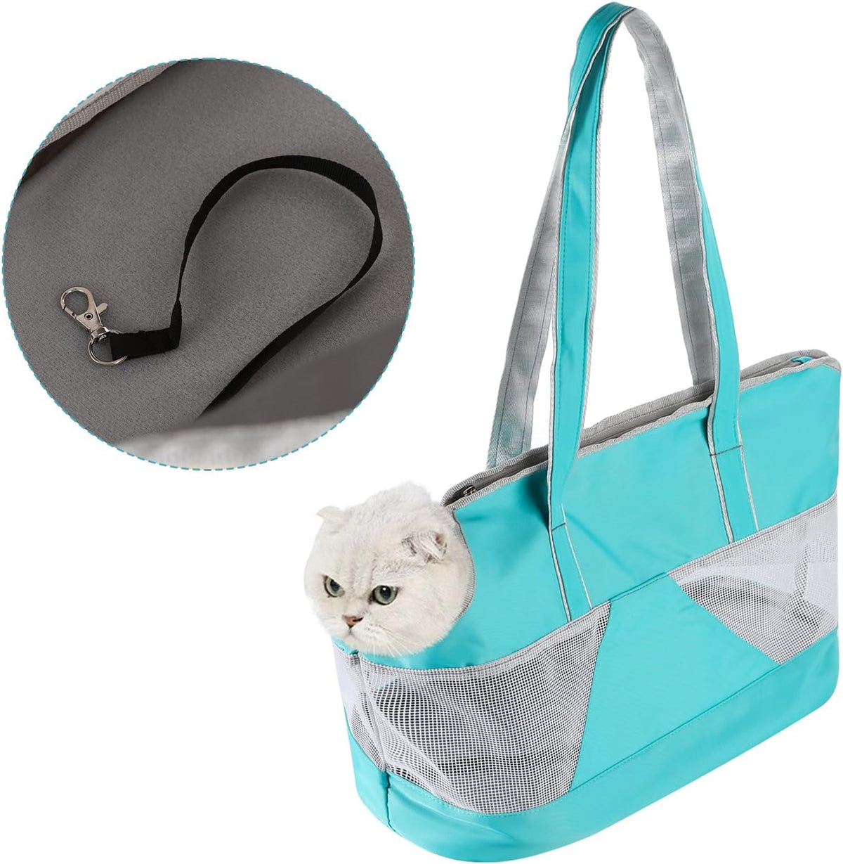Small dog sitting inside Ibluelover travel tote bag