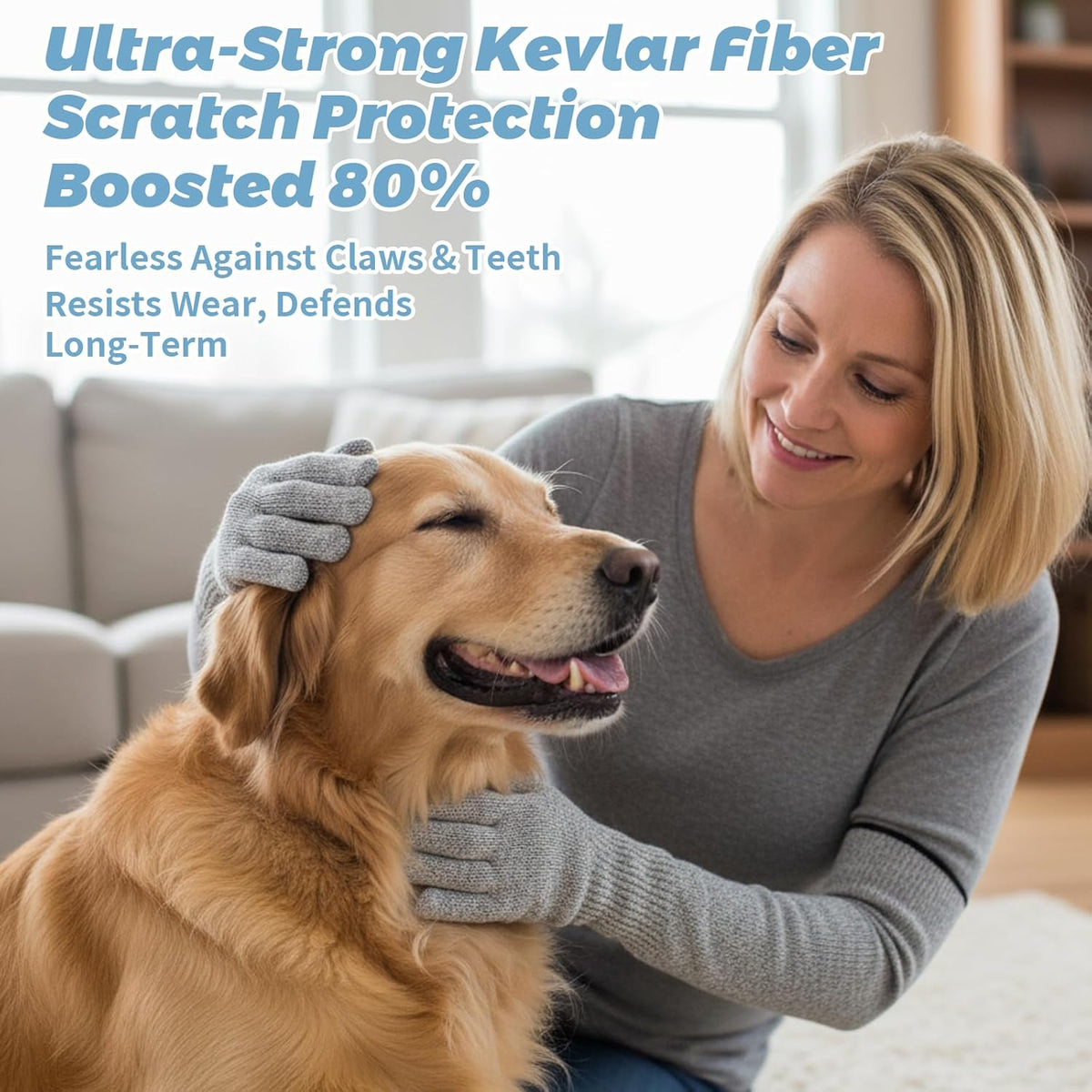 Lightweight flexible pet grooming hand gloves showing close up finger dexterity