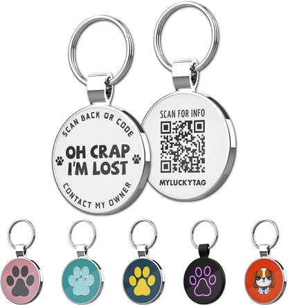 MYLUCKYTAG QR Code Pet ID Tag front view for dog collar tracking