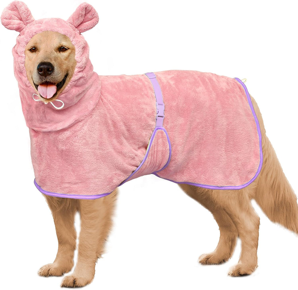 Dog Bathrobe Super Absorbent Towel Robe - Microfiber Bath Towels Fast Drying Coat for Dogs, Cute Dogs Clothes Adjustable Collar & Belly Strap Warm Keeping Hooded Dog Towel (Pink, Large) - Image 15