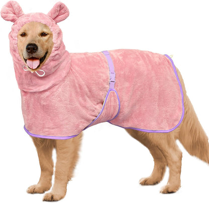 Dog Bathrobe Super Absorbent Towel Robe - Microfiber Bath Towels Fast Drying Coat for Dogs, Cute Dogs Clothes Adjustable Collar & Belly Strap Warm Keeping Hooded Dog Towel (Pink, Large) - Image 15