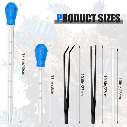 Stainless steel straight and curved feeding tweezers for aquarium cleaning