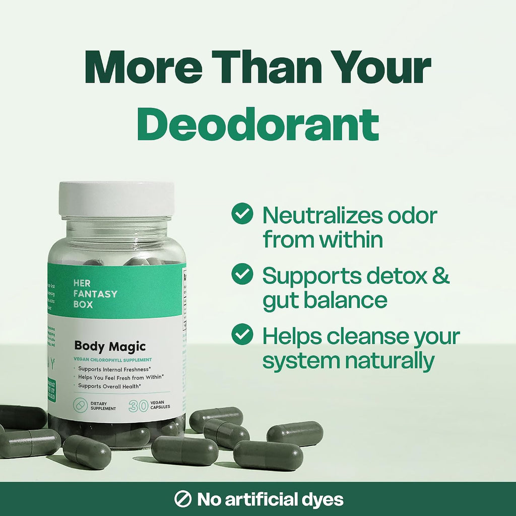 Her Fantasy Box | Body Magic | Chlorophyll Capsules - 30 Vegan Capsules for Detox, Digestion, Gut Health, Skin Support, and Oily Skin - Natural Energy Booster - Image 2