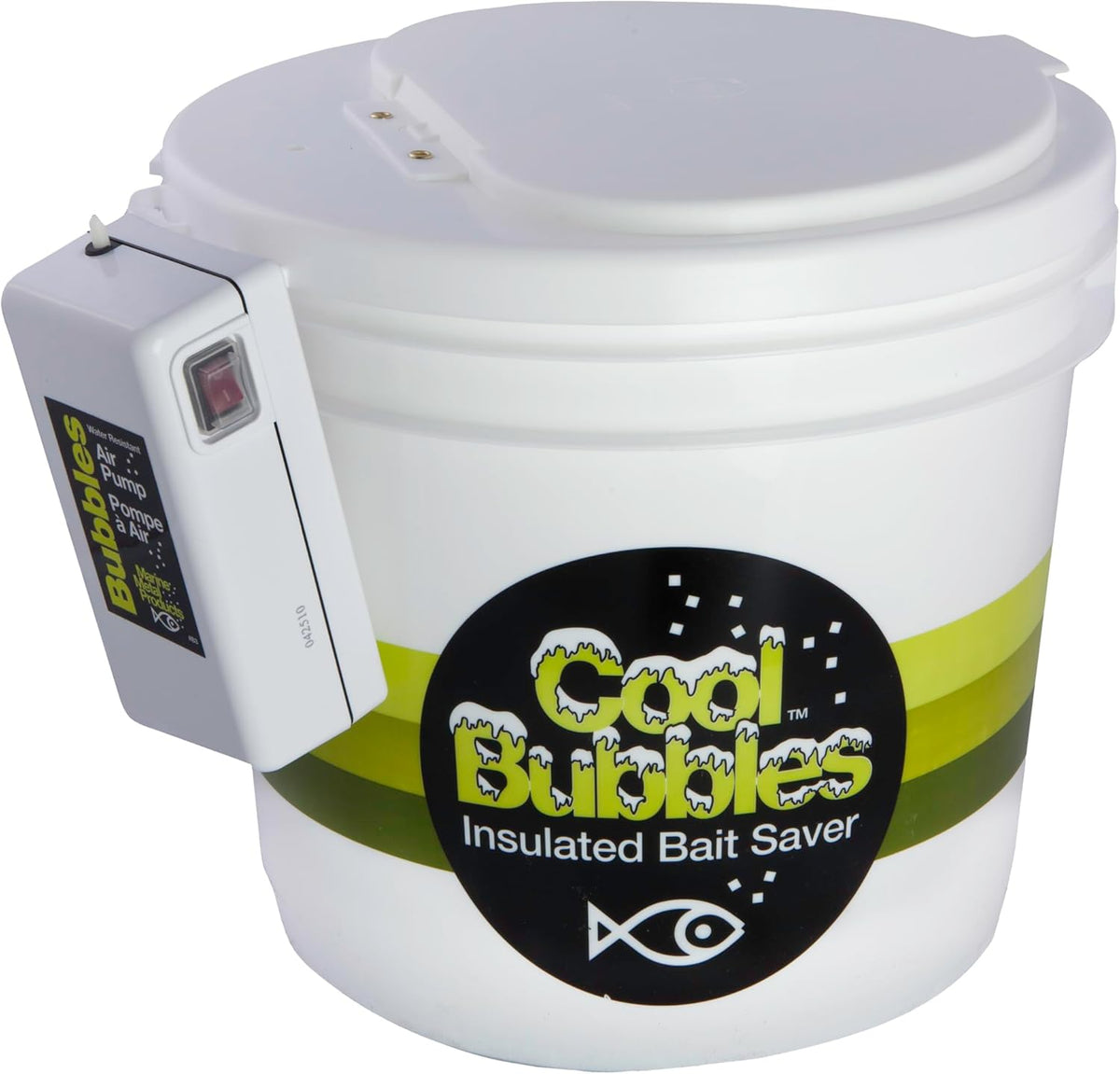 Marine Metal B-3 Bubbles Live Bait Aerator connected with airline tubing and airstone.