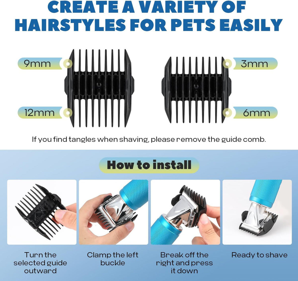 CGOLDENWALL professional pet grooming kit accessories including guide combs and maintenance oil