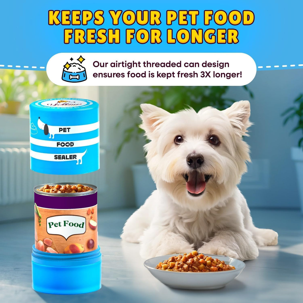 Top view of yellow hydrant pet food container sealer