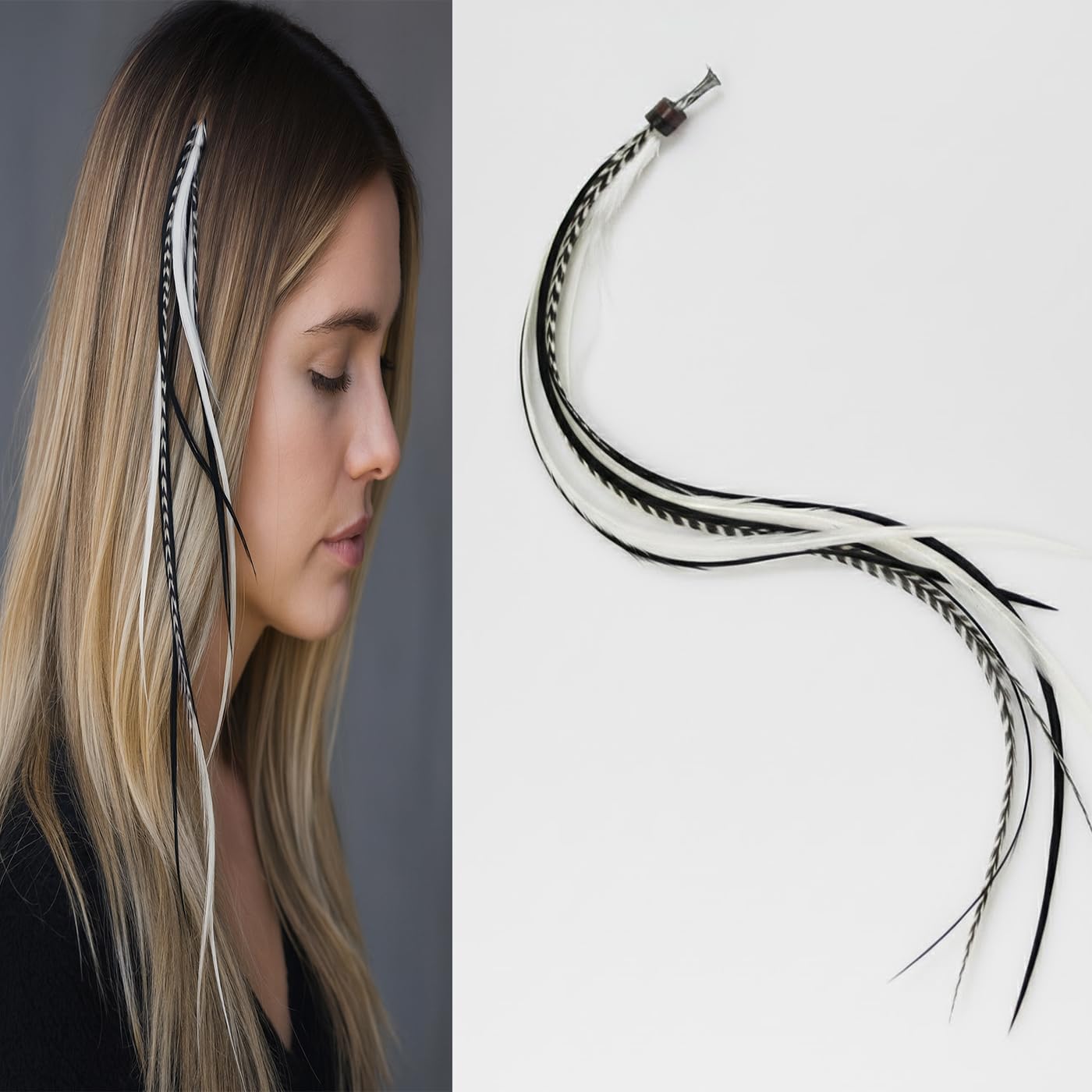 Sexy Sparkles zebra feather hair extension front view