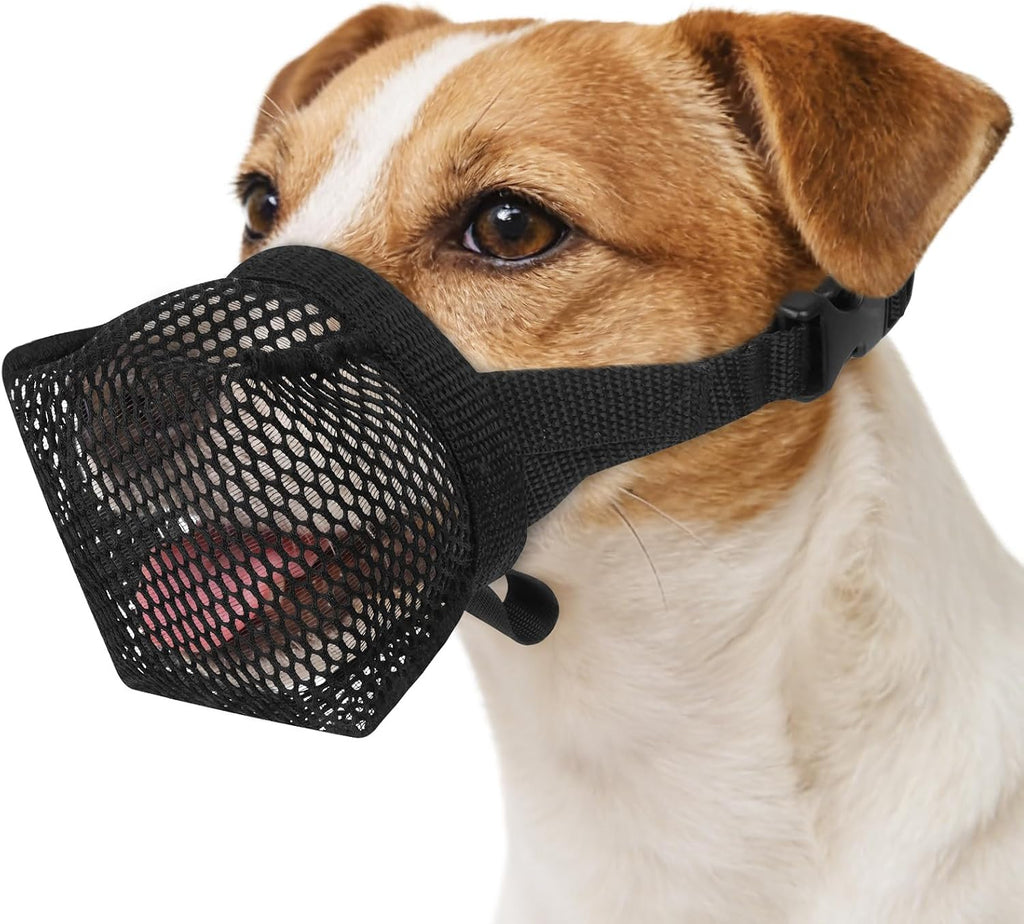 LuckyPaw mesh dog muzzle XS/S black front view for small dogs