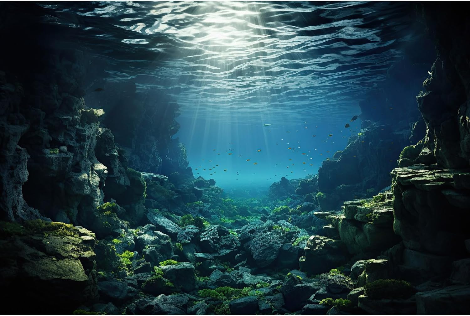 Aquarium Background Under Water Cave with Crystal Terrarium Backdrop Cave Style Rock Sunlight Rays Fish Tank Background Reptile Habitat Backdrop Wallpaper Poster Decor Vinyl 48x24in - Image 15